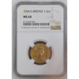 1964 Gold Sovereign NGC MS 64