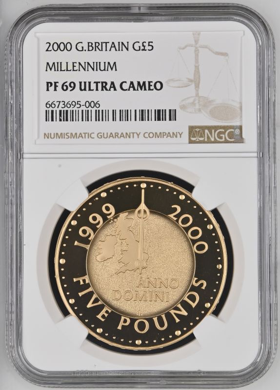 2000 Gold 5 Pounds (Crown) Millennium Proof NGC PF 69 ULTRA CAMEO Box & COA