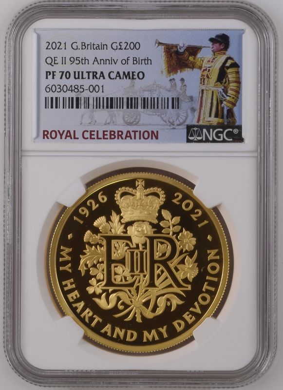 2021 Gold 200 Pounds (2 oz.) 95th Birthday of Her Majesty the Queen Proof NGC PF 70 ULTRA CAMEO