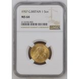 1957 Gold Sovereign NGC MS 64