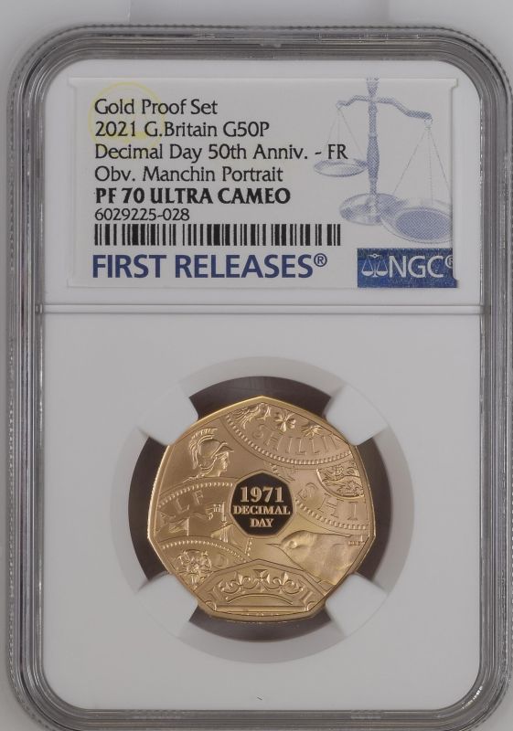 2021 Gold 50 Pence 50th Anniversary of Decimal Day 2nd Portrait Proof NGC PF 70 ULTRA CAMEO