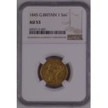 1845 Gold Sovereign Spread 4 5 NGC AU 53