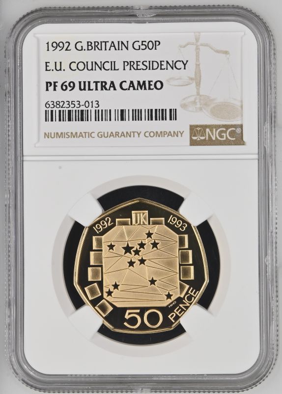 1992 Gold 50 Pence Single Market Proof NGC PF 69 ULTRA CAMEO