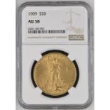 United States 1909 Gold 20 Dollars Saint-Gaudens; Double Eagle NGC AU 58