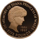 1999 Gold 5 Pounds (Crown) Princess Diana Proof NGC PF 69 ULTRA CAMEO Box & COA