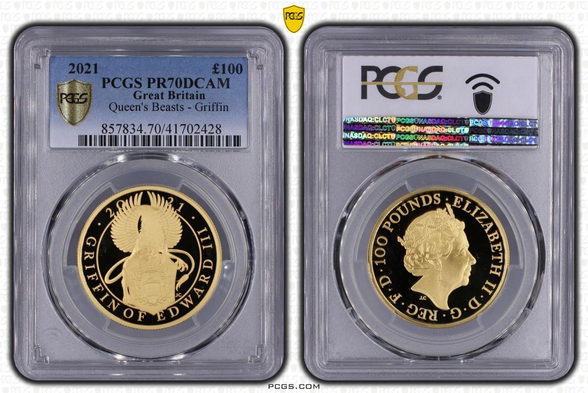 2021 Gold 100 Pounds (1 oz.) The Griffin of Edward III Proof PCGS PR70 DCAM