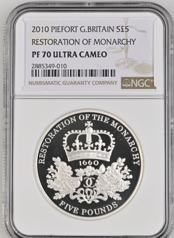 2010 Silver 5 Pounds (Crown) Restoration of the Monarchy Proof Piedfort NGC PF 70 ULTRA CAMEO - Image 3 of 4