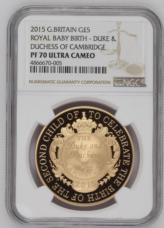 2015 Gold 5 Pounds (Crown) Birth of Princess Charlotte Proof NGC PF 70 ULTRA CAMEO Box & COA No. 1 - Image 3 of 4