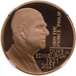 2021 Gold 5 Pounds HRH The Prince Philip, Duke of Edinburgh 2021 Proof NGC PF 70 ULTRA CAMEO Box & C