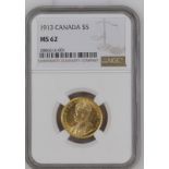 Canada 1913 Gold 5 Dollars George V NGC MS 62