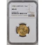 1958 Gold Sovereign NGC MS 65