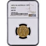 1872/1 M Gold Sovereign Shield; 2 over 1 NGC AU 53