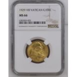 Vatican City State Pius XI 1929 Gold 100 Lire NGC MS 66