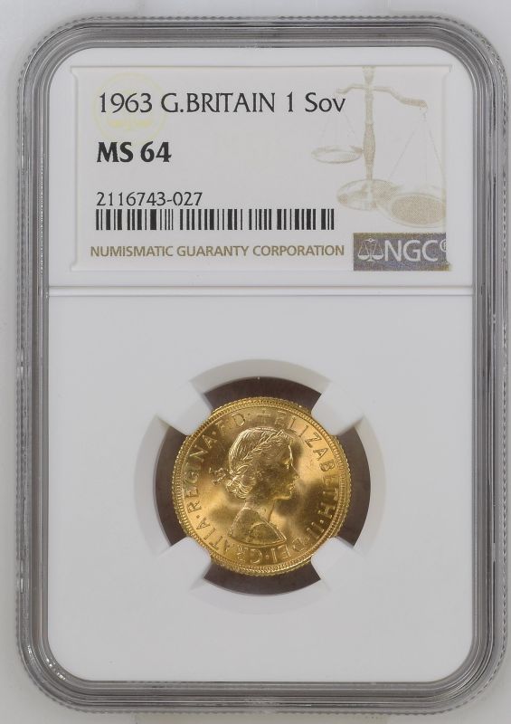 1963 Gold Sovereign NGC MS 64