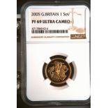 2005 Gold Sovereign Reworked St. George Proof NGC PF 69 ULTRA CAMEO