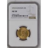 Canada 1913 Gold 5 Dollars George V NGC AU 58