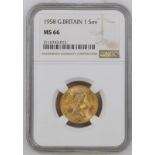 1958 Gold Sovereign NGC MS 66