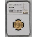 1957 Gold Sovereign NGC MS 64+