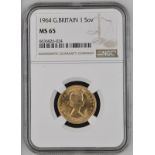 1964 Gold Sovereign NGC MS 65