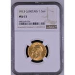 1913 Gold Sovereign NGC MS 63