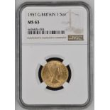 1957 Gold Sovereign NGC MS 63