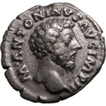 Roman Empire Marcus Aurelius AD 162-163 Silver Denarius Good Very Fine