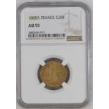 France Third Republic 1888 A Gold 20 Francs NGC AU 55