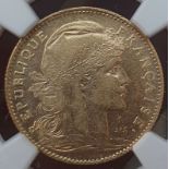 France Third Republic 1909 Gold 10 Francs NGC MS 61