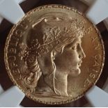 France Third Republic 1908 Gold 20 Francs NGC MS 67