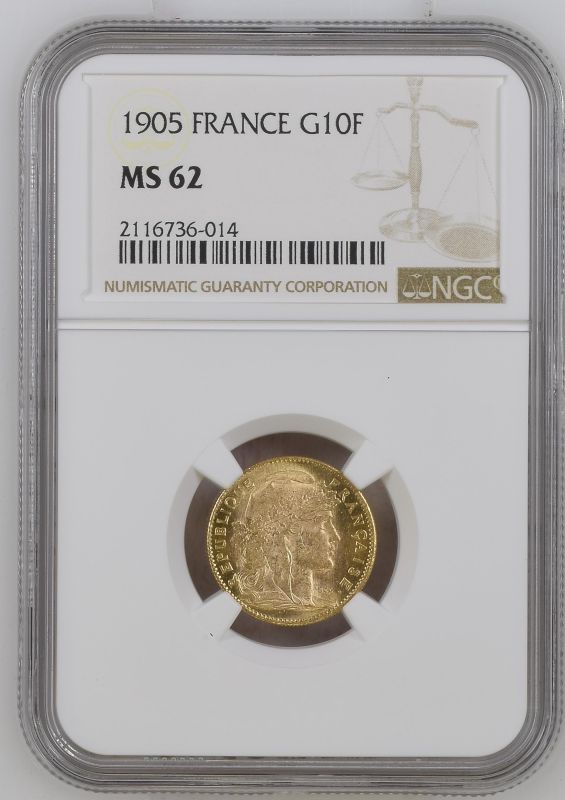 France Third Republic 1905 Gold 10 Francs NGC MS 62 - Image 3 of 4