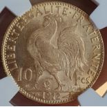 France Third Republic 1912 Gold 10 Francs NGC MS 63