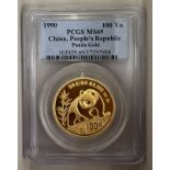 China: People's Republic 1990 Gold 100 Yuan Equal-finest PCGS MS69