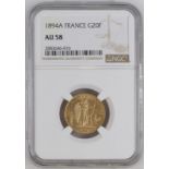 France Third Republic 1894 A Gold 20 Francs NGC AU 58