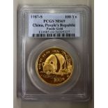 China People's Republic 1987 S Gold 100 Yuan Equal-finest PCGS MS69