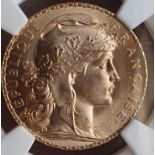 France Third Republic 1914 Gold 20 Francs NGC MS 67