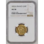 France Napoleon III 1852 A Gold 20 Francs NGC AU 58