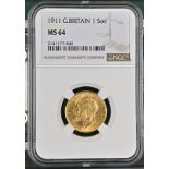 1911 Gold Sovereign NGC MS 64