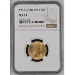 1957 Gold Sovereign NGC MS 63