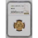 1890 Gold Sovereign Second legend NGC MS 62
