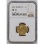 1891 Gold Sovereign Long tail NGC AU 53
