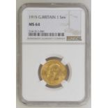 1915 Gold Sovereign NGC MS 64