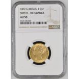 1872 Gold Sovereign Shield - die number NGC AU 58