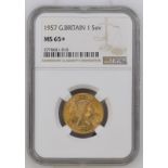 1957 Gold Sovereign NGC MS 65+