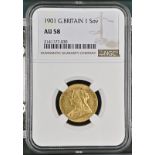 1901 Gold Sovereign NGC AU 58