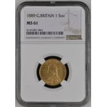 1889 Gold Sovereign Second legend NGC MS 61