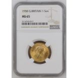 1958 Gold Sovereign NGC MS 65