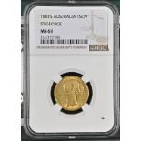 1881 S Gold Sovereign St George; W.W . Complete NGC MS 61