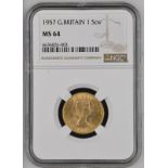 1957 Gold Sovereign NGC MS 64