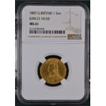 1887 Gold Sovereign Angled J NGC MS 61