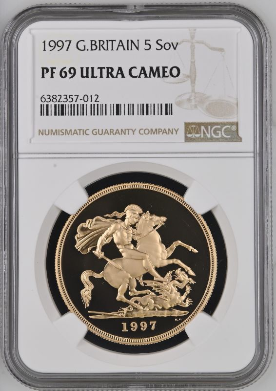 1997 Gold 5 Pounds (5 Sovereigns) Proof NGC PF 69 ULTRA CAMEO